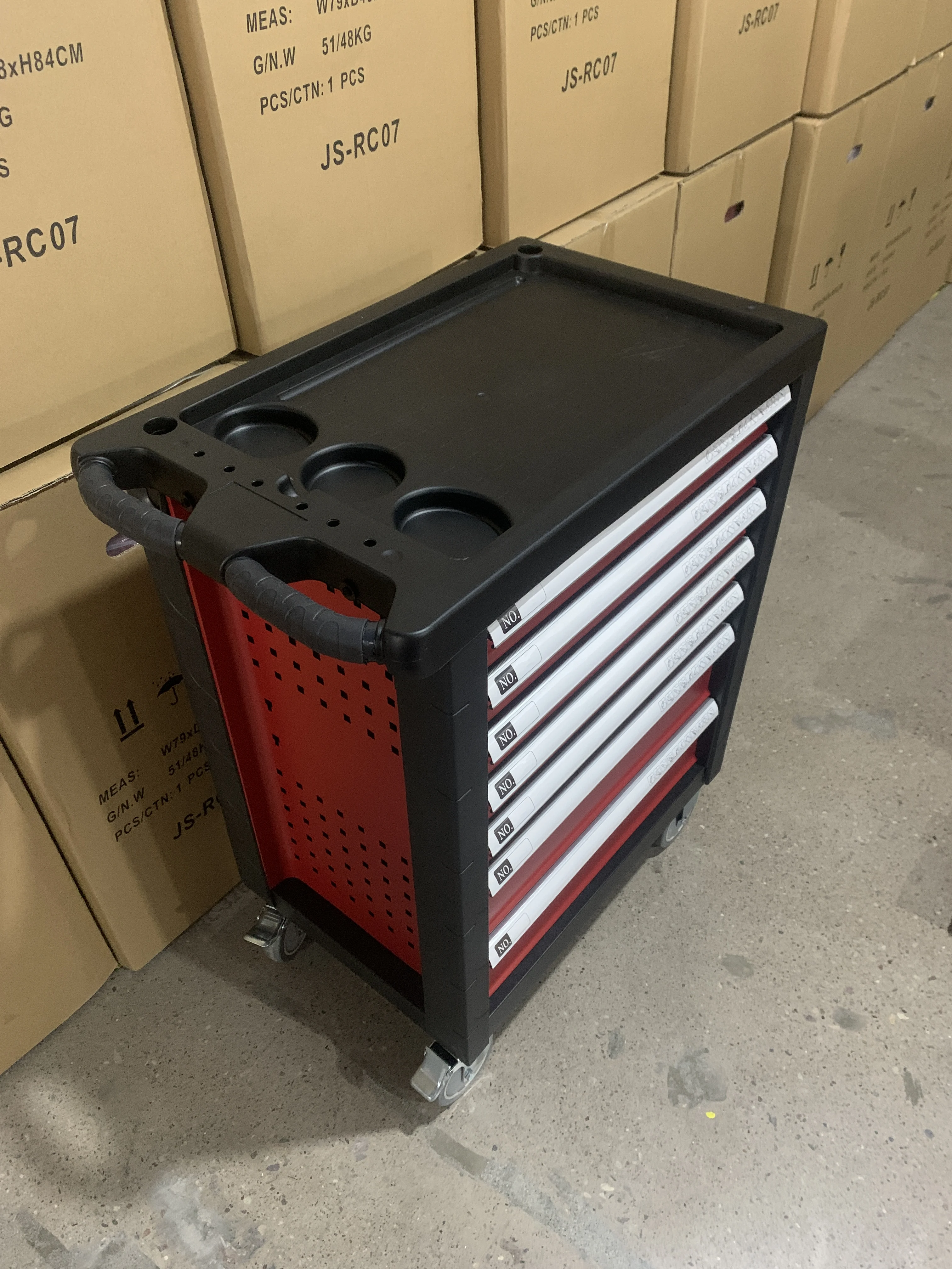 Red Black 7-Drawer Service Cart With 296-Piece Professional Automotive Tool Set Herramientas