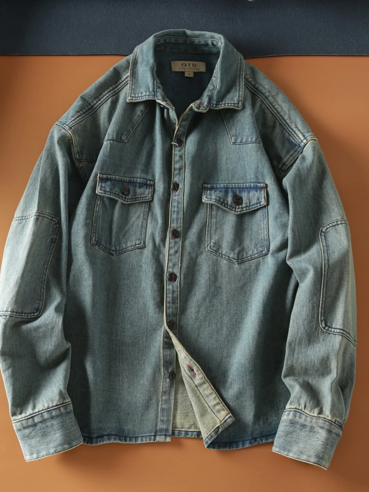 

Retro American Khaki Pure Cotton Waed Denim Long Sve Casual Workwear irt Jaet for Men Trendy Autumn Outerwear