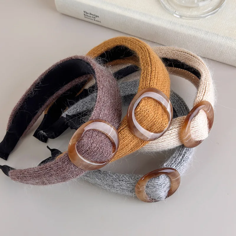 عصابات رأس دائرية من الأكريليك باللون البيج والبني، عصابة رأس مبطنة واسعة، إكسسوارات شعر عصرية للنساء والفتيات يوميًا #3