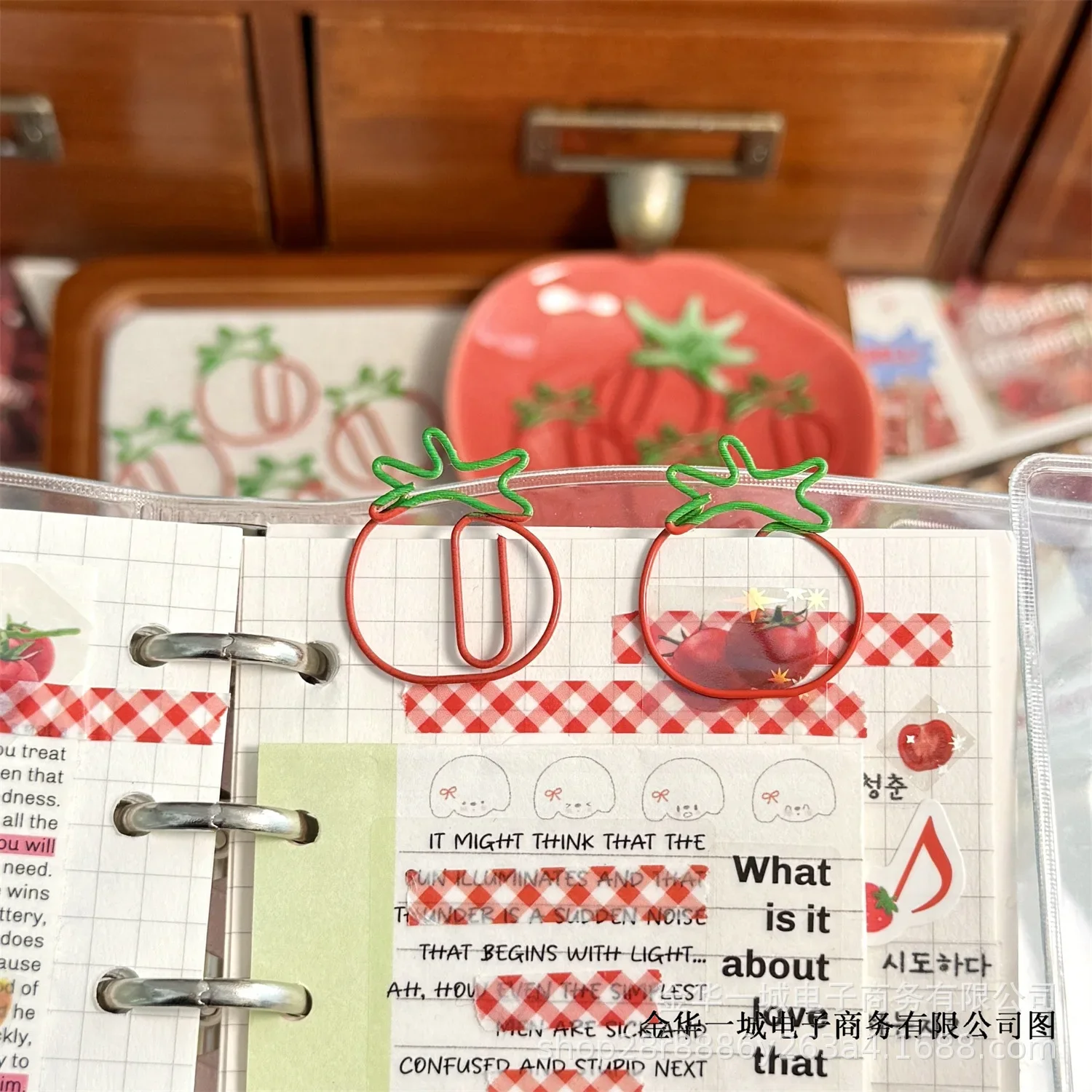 5Pcs Japanese Retro Red Tomato Paperclips Kawaii Girls Notebook Decor Book Page Memo Fixed Clips INS Scrapbook Journal Deco Pins