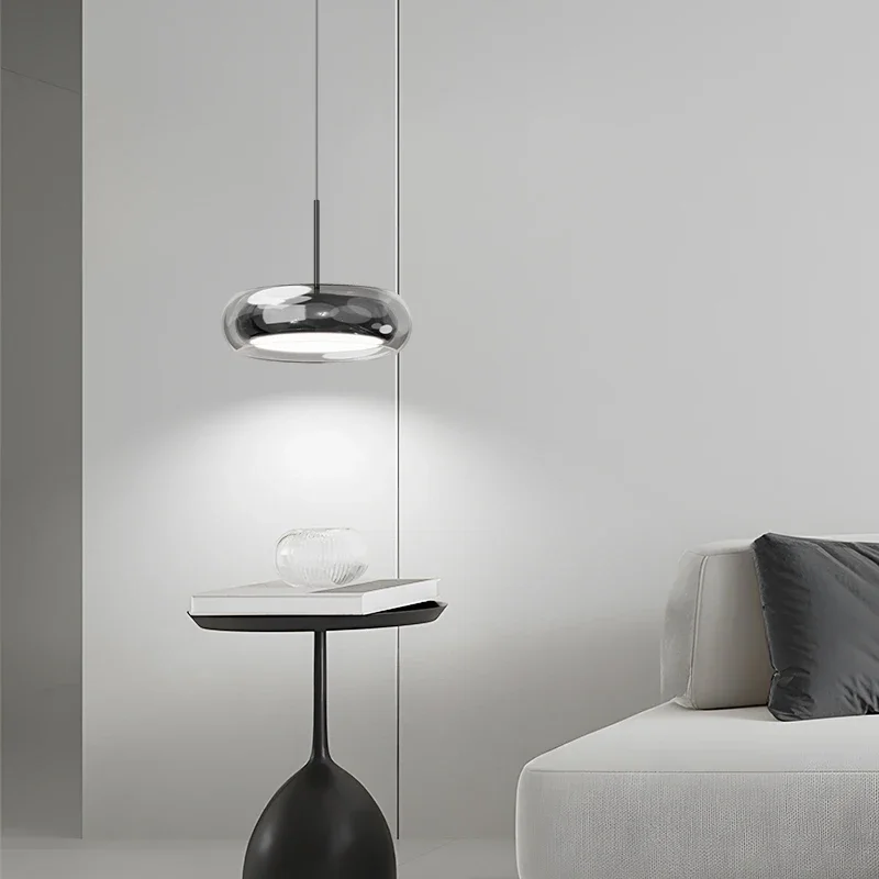 

Скандинавский светодиодный подвесной светильник для столовой, ресторана, кухни, спальни, прикроватный светильник, хромированный дымчато-серый стеклянный подвесной светильник