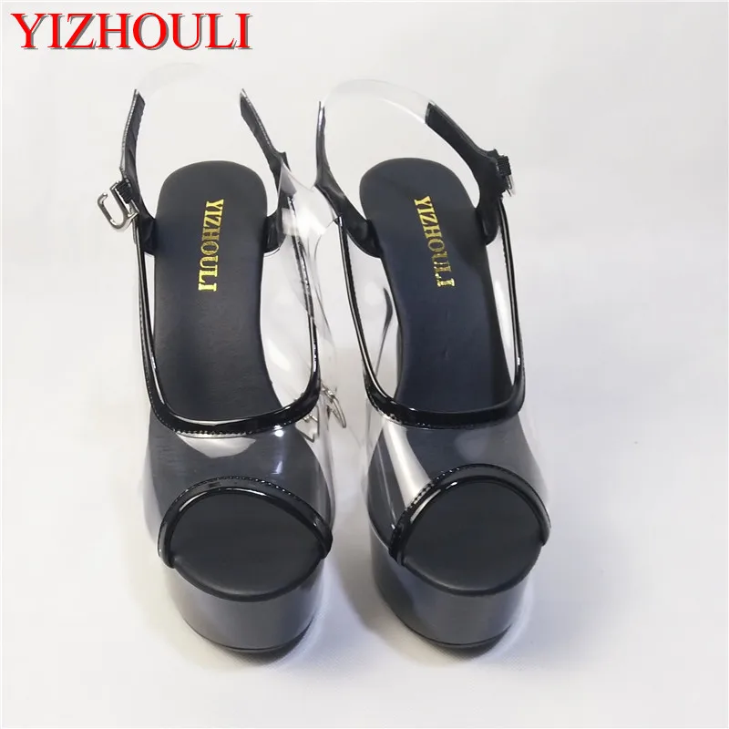 

Sexy high heels, 15cm high quality transparent sandals for summer wedding banquet, model stage runway dance shoes