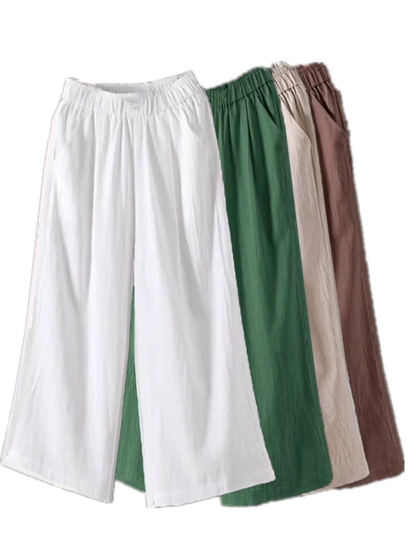 Summer 2024 Thin Wide Leg Cotton Linen Casual High Waist Slim Straight Tube Pants for Women Mom's Clothing Casual Pants