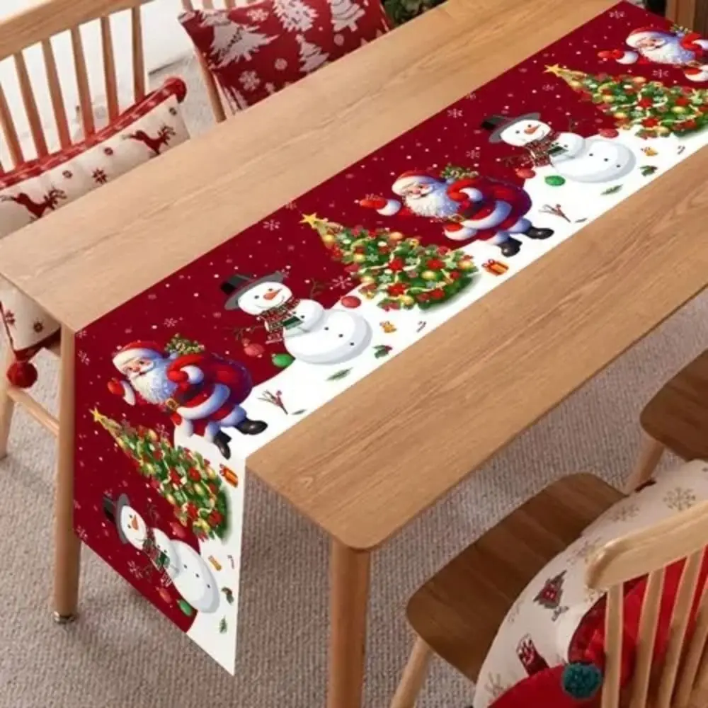 New New Year Christmas Table Runner Santa Claus Elk Xmas Table Flag Cover Snowman Navidad Gift Table Decor Christmas Party