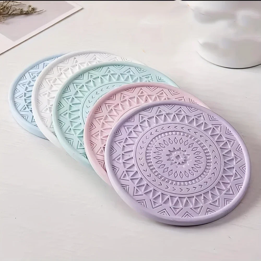 4pcs Round Mandala Floral Silicone Mold Set for DIY Resin Pouring Coaster Craft Concrete Insulation Mat Home Decor