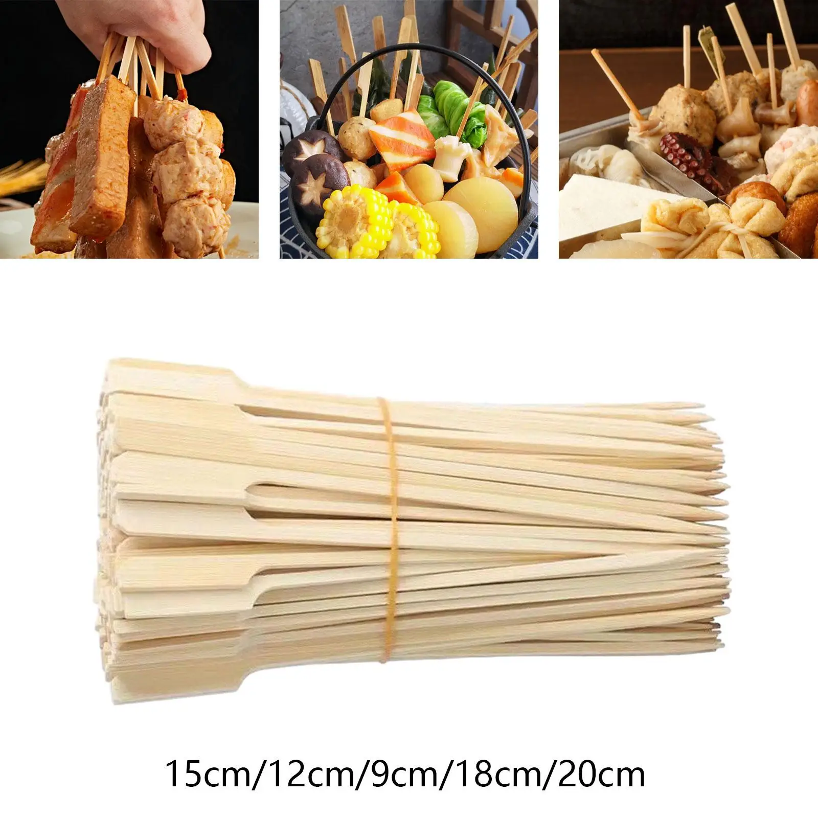 100 piezas de brochetas de bambú, brochetas de Kebab para barbacoa, paletas de bambú gruesas duraderas portátiles, brochetas de comida para barbacoa para cocina y Camping