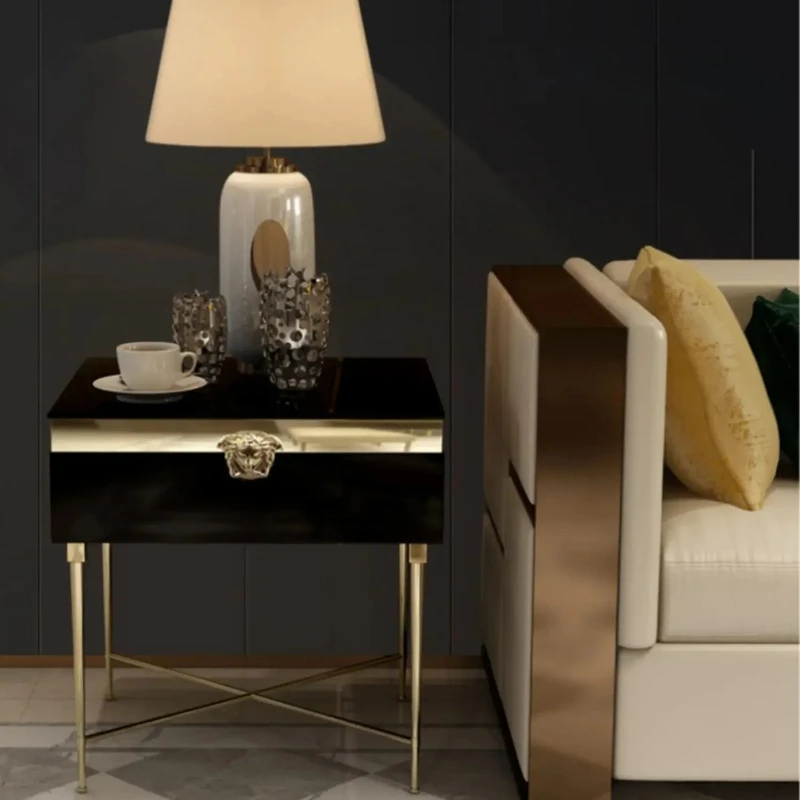 

Light luxury modern Italian simple paint European bedside table sofa side simple storage bedroom home