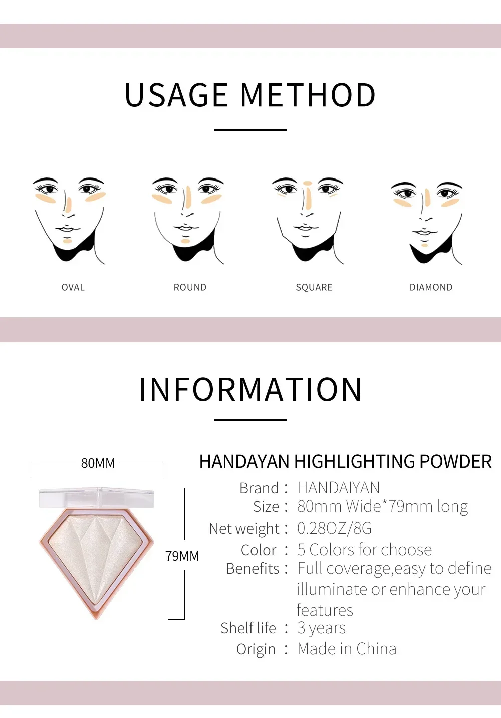 5 Colour Makeup Highlighter Powder Palette For Face And Body Diamond-Shaped 3D Curved Shimmer Bronzer Glow Palette Cosmetics