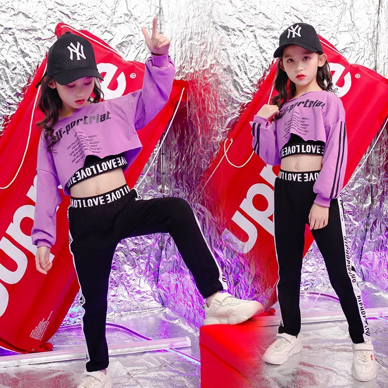 Disfraces de escenario para niños, ropa de baile de salón, ropa de concierto de Hip Hop, sudadera con pantalones, ropa de baile de Jazz de animadora para niñas