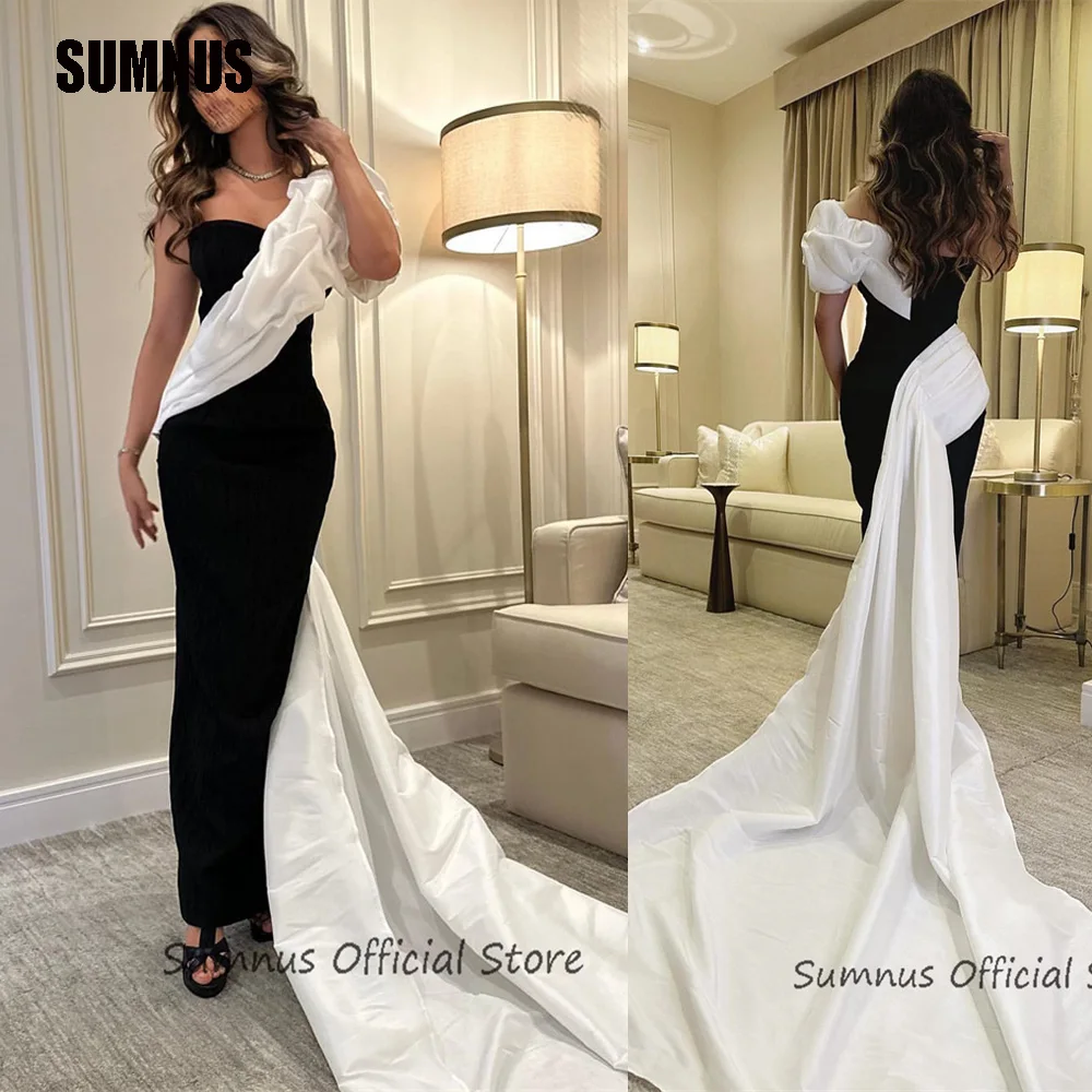 

SUMNUS Black and White Mermaid Prom Dress One-Shoulder Evening Party Gowns Patchwork Saudi Arabia Formal Dress Vestidos De Noche