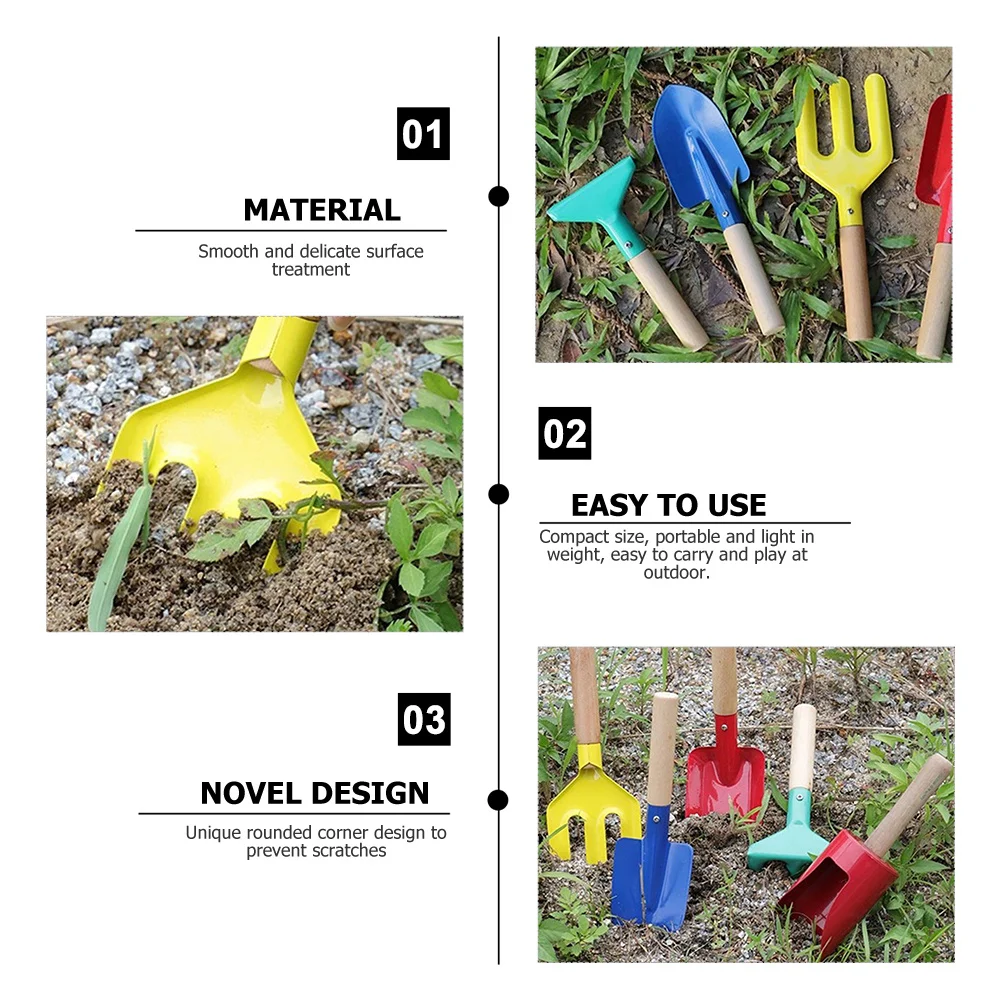 

5Pcs Kids Garden Tools Wooden Handle Compact Portable Outdoor Play Gardening Shovel Rake Fork Set Kids Garden Tools