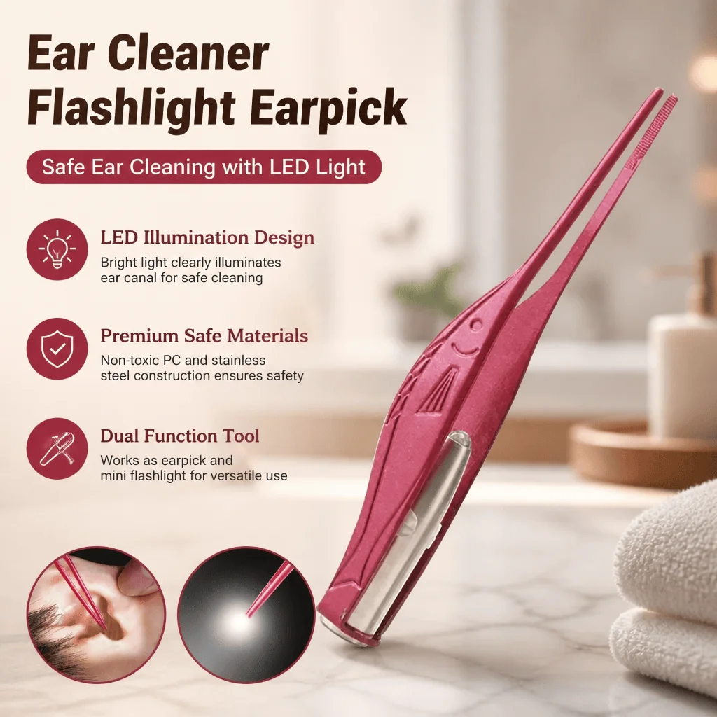 Ear Cleaner With Light LED Ear Pick Earwax Remover Flashlight Ear Spoon Ear Care Cleaning Tool Safe Portable For Kids Adults