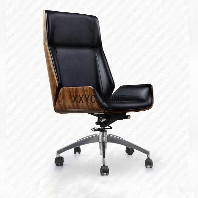 

Wooden High Back Pulley Office Chairs Home Leisure Leather Computer Chair Bedroom Furniture Nordic Luxury Gaming Swivel Chair