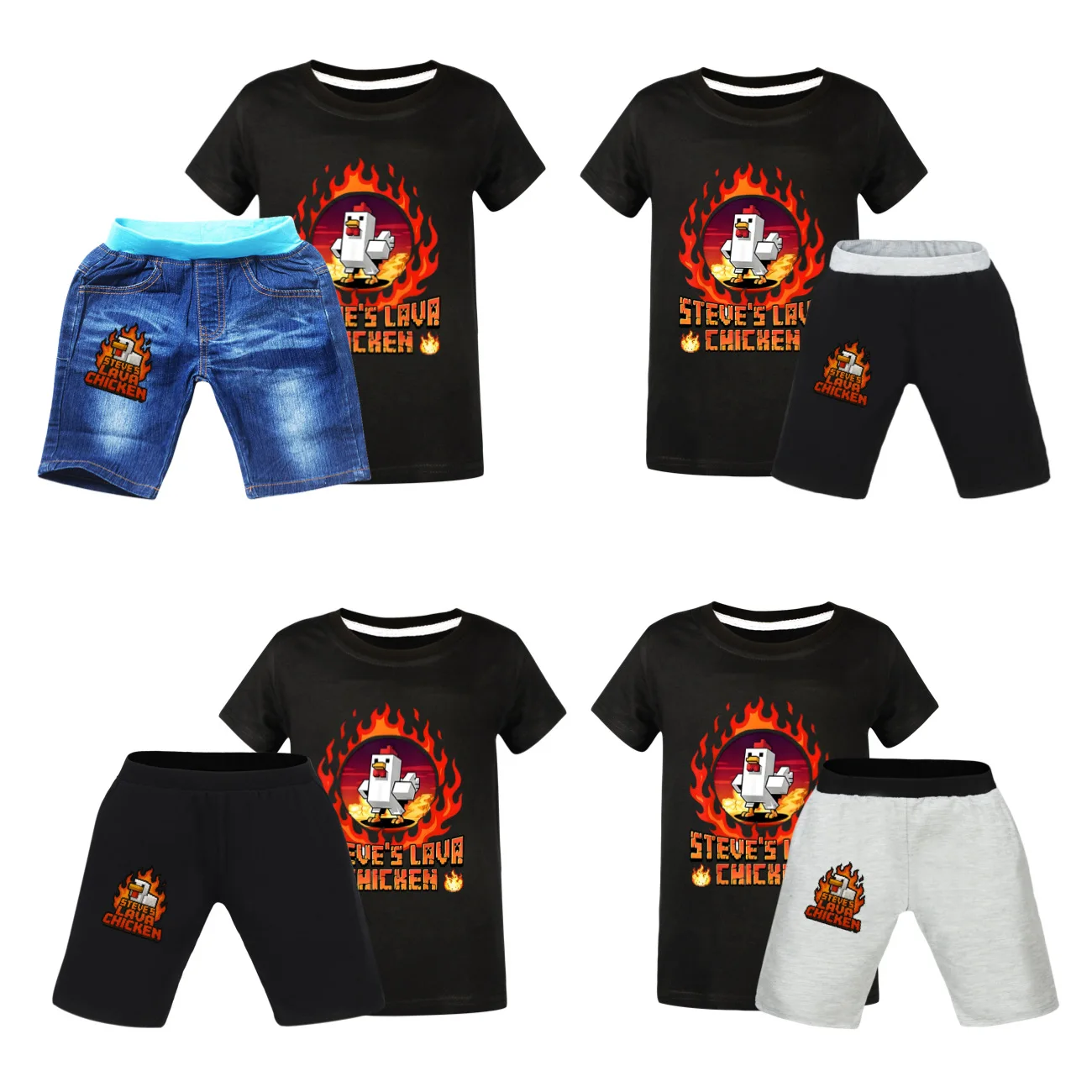 

Летний комплект детской одежды Steves Lava Chicken Футболки с короткими рукавами для мальчиков и девочек + шорты Топ Футболка Джинсы Джинсовые детские костюмы из 2 предметов 4513