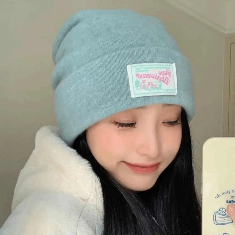 

Sweet Keep Warm Knitted Pullover Hat Coldproof Ear Protection Woolen Stacked Hat Polyester Soft Beanies Cap Girls