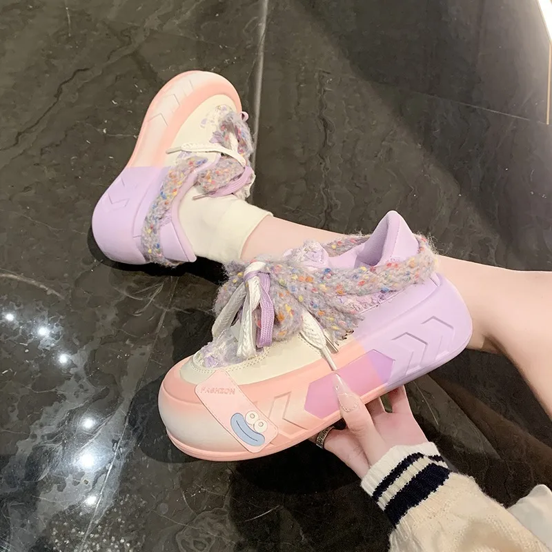 5cm kawaii Sommer lässig atmungsaktiv Sneaker für Frühlings frauen erhöht dicke Sohle Skateboard Schuhe Modetrend Brot Schuhe