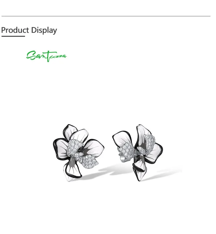 SANTUZZA Ohrstecker aus reinem 925er Sterlingsilber für Damen, funkelnde lila & weiße Emaille-Blume, schicker Hochzeitsschmuck, edler Partyschmuck. – Detail 3