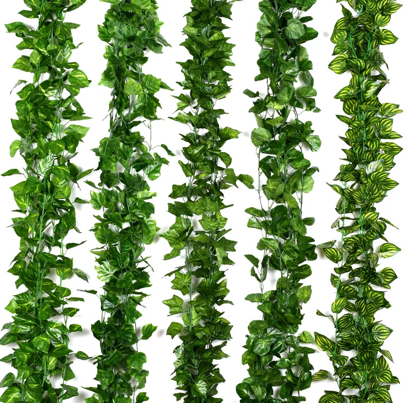 

230cm Vivid Artificial Plants Creeper Grape Green Leaf Ivy Vine Garland For Home Garden Party Wedding Wall Decor Rattan String