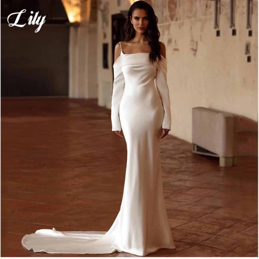 

Lily White Scoop Prom Gown Three-Quarter Sleeves Backless Prom Dress Wedding Party Trailing Mermaid Evening Dresses Customized