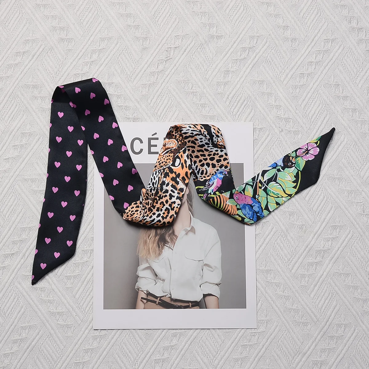 Brand Design Leopard Heart Twill Silk Scarf Women Hair Scarf Fashion Headband Luxury Brand Skinny Bag Scarves Neckerchief 2024