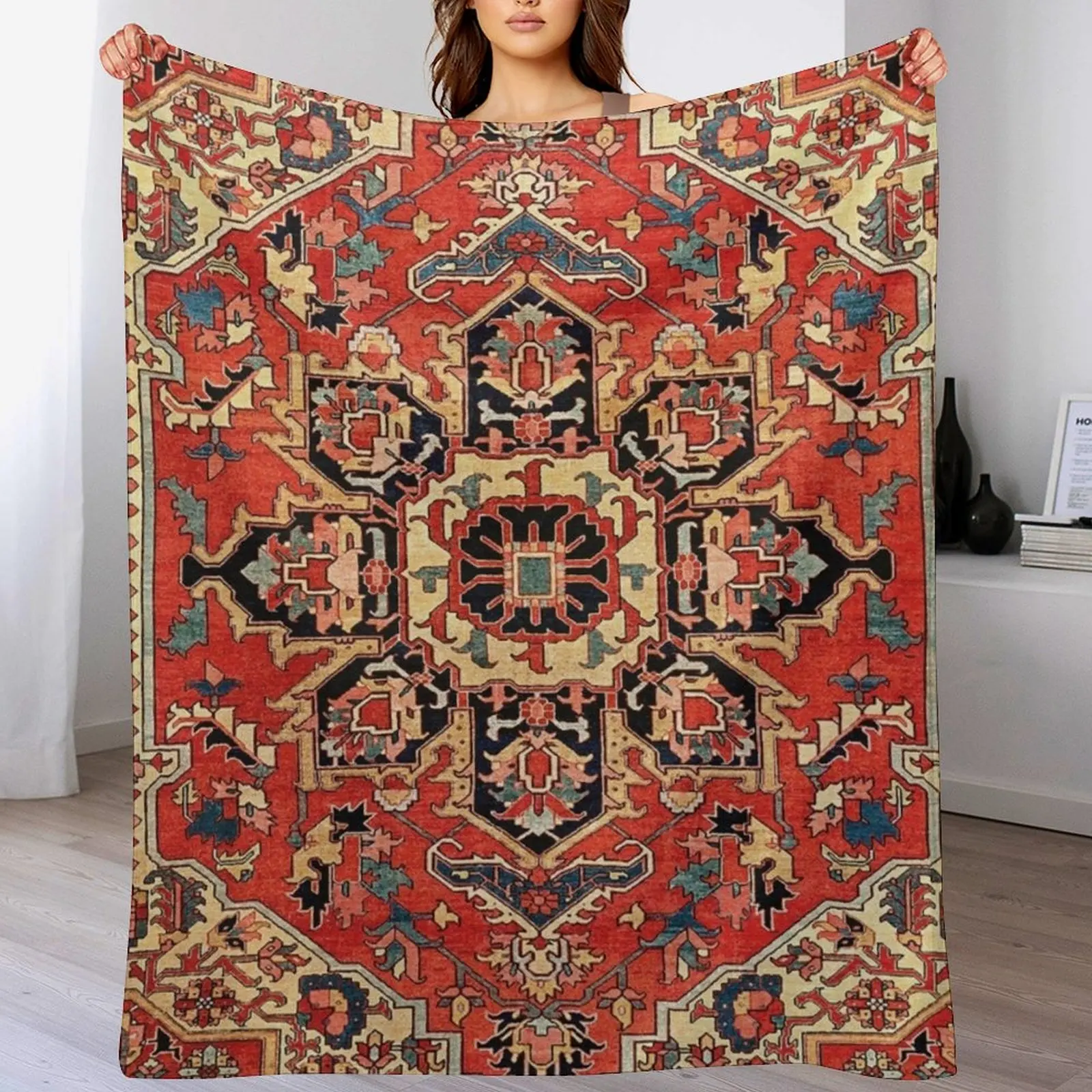 

Serapi Antique Persian Carpet Print Throw Blanket Thermal blankets ands Sleeping Bag Blankets