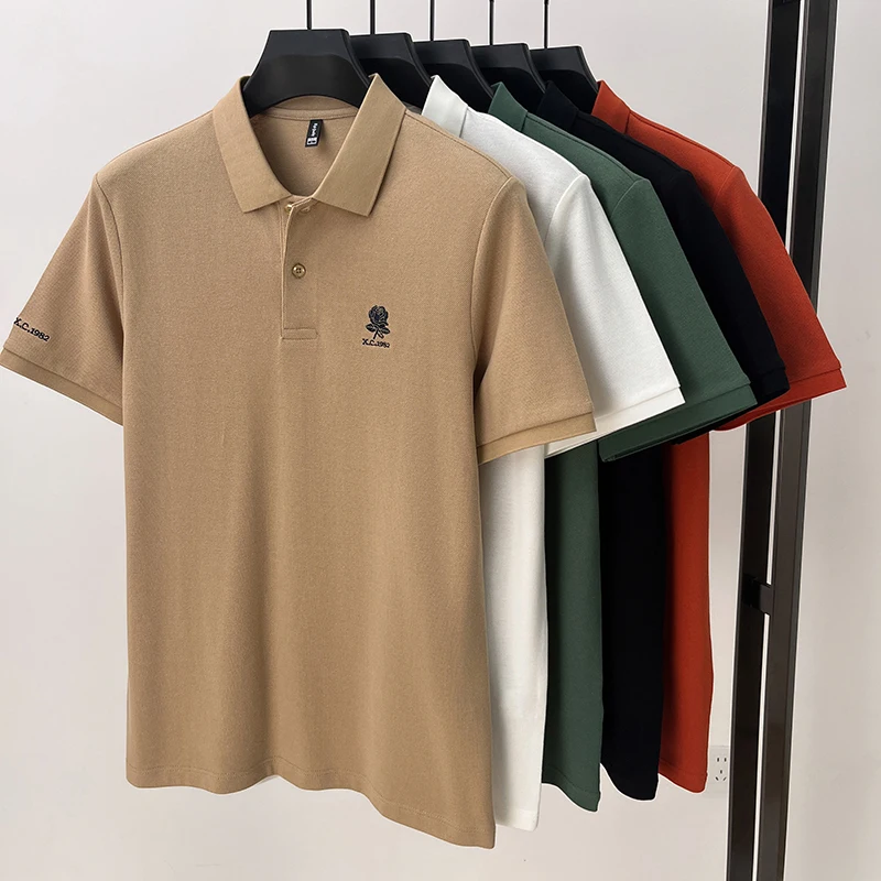 100% Cotton Men's Polo Shirt Short Sleeve Lapel Collar Embroidered Logo Soft Fabric Breathable Anti Pilling Casual Summer Men's