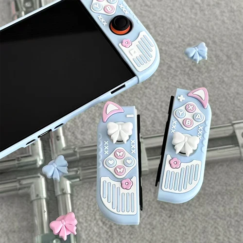 Imagen 1 del producto Funda protectora dura microesmerilada para Nintendo Switch / OLED / Switch 2 - Funda protectora con agarre de silicona, funda Joycon con oreja de gato