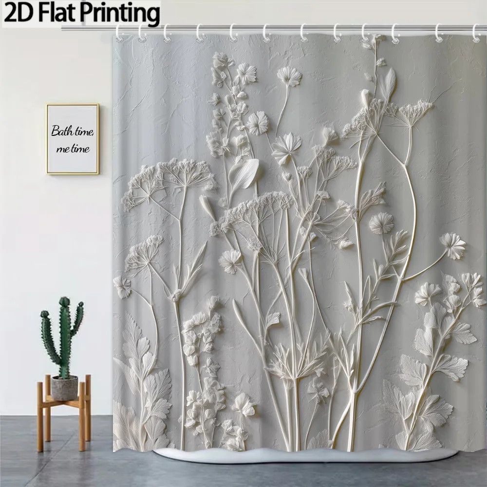 

2D Flat, 2D Flat, 1pc a Vintage-Style Shower Curtain Featuring a 2D Flat Design of White Flowers, Made from Polyester Fabric. It