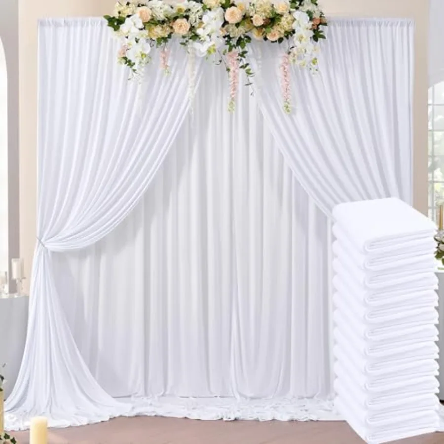 

60ftx10ft Wrinkle Free White Polyester Photo Backdrop Drapes for Parties, Wedding, Birthday, Baby Shower, Photography Silky Tex