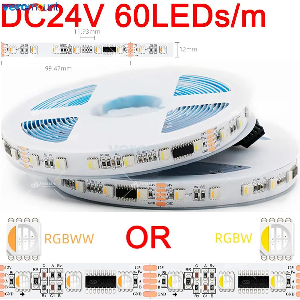 5m DMX512 Pixel LED Strip 5050 RGBCW RGBWW 4 in 1 SMD Full Color External IC UCS512 Programmable Addressable Light 12V 24V DC