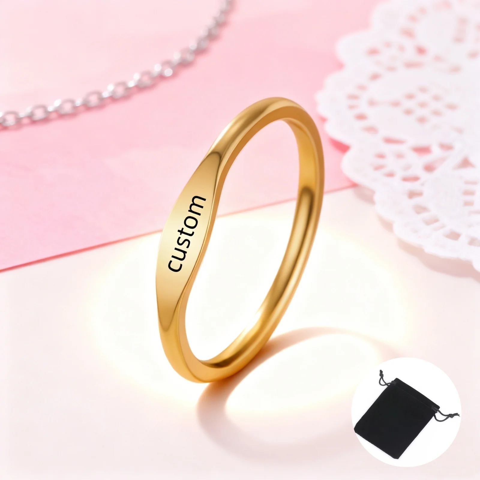 Personalized Stainless Steel Smooth Name Date Ring