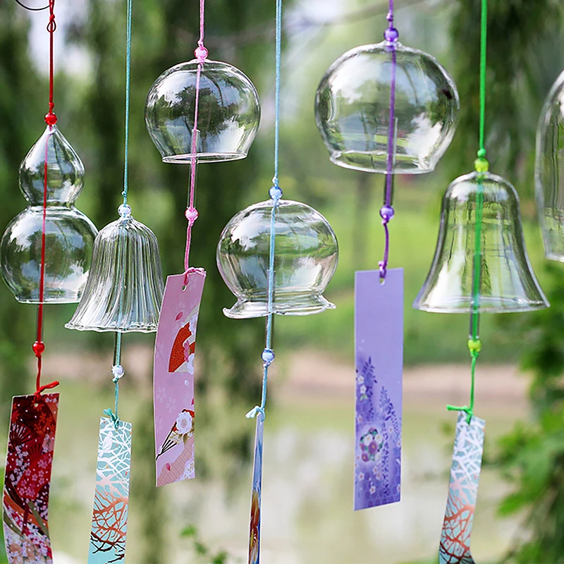 Transparent Glass Wind Chimes WIndows Wind Bell Hanging Outdoor Garden Decor Garden Chimes Japanese Room Decor DIY Crafts