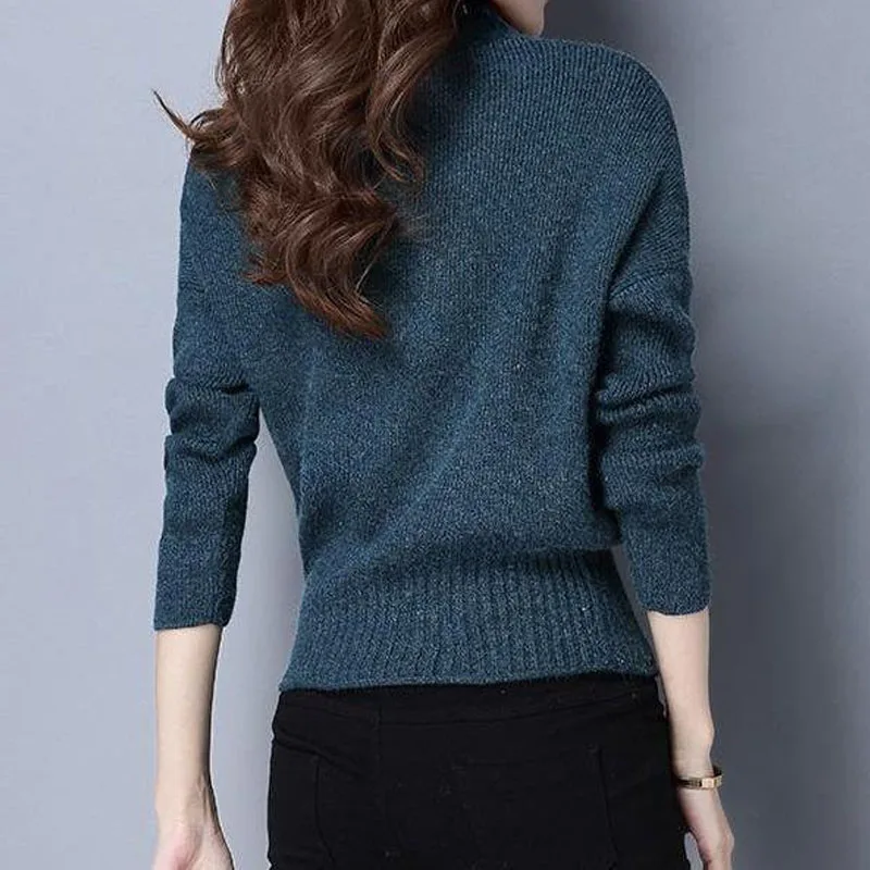 Elegant Fashion Cross Spliced V-Neck Sweaters for Female Autumn Winter New Commute Simplicity Solid Color Short Knitted Tops