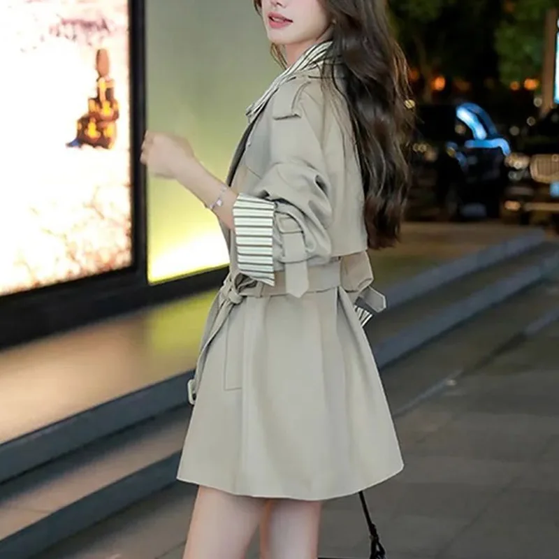 Korean Female Long Sleeves Windbreaker Jacket Lady Fake Two Items Medium Long Styles Trench Outwear Women Loose Lined Coat