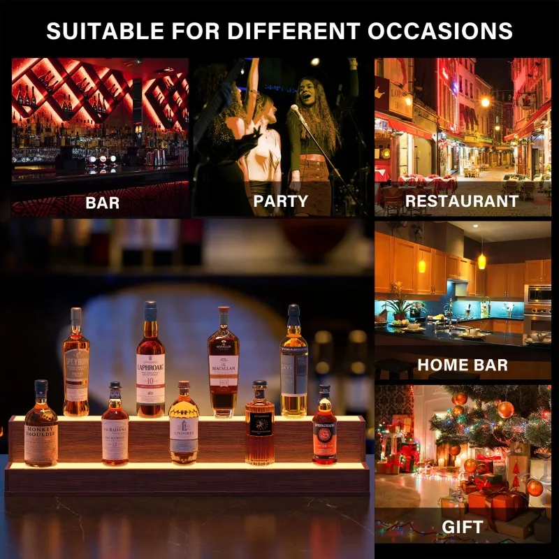 LED Lighted Liquor Bottle Display Shelf, 37 Inch Bar Display Shelf, DIY Illuminated Bottle Shelf with App & Remote Control, 2