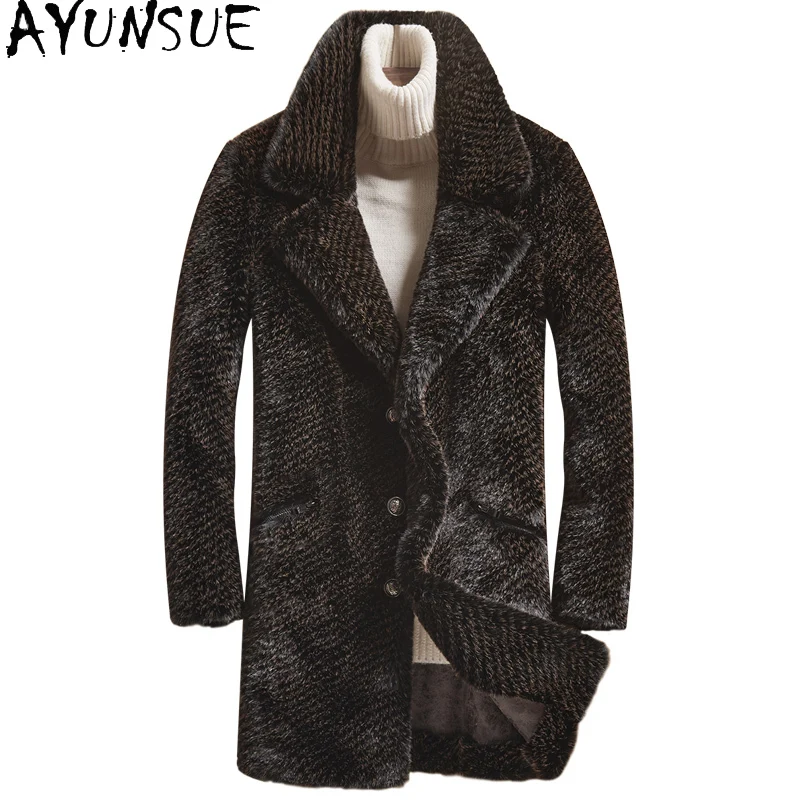 AYUNSUE Winter Faux Mink Fur Mens Jacket Turn-down Collar Mens Clothing Reversible Winter Outwear Long Mens Casacas Para Hombre