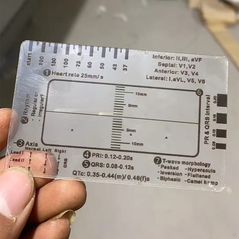 7 ขั้นตอนไม้บรรทัดไม้บรรทัดไม้บรรทัดพลาสติกเครื่องมือวัดสําหรับ EKG Interpretation โปร่งใส EKG เครื่องวัดเส้นผ่าศูนย์กลางวัดเครื่องมือพกพาไม้บรรทัด