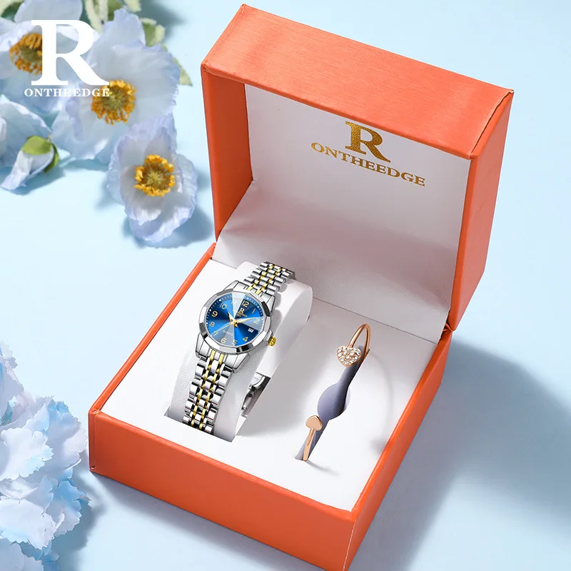 

ONTHEEDGE Women's Art Deco Diamond Pattern Watch - Minimalist Dial Waterproof Quartz Wristwatch | Unique Luxury Timepiece