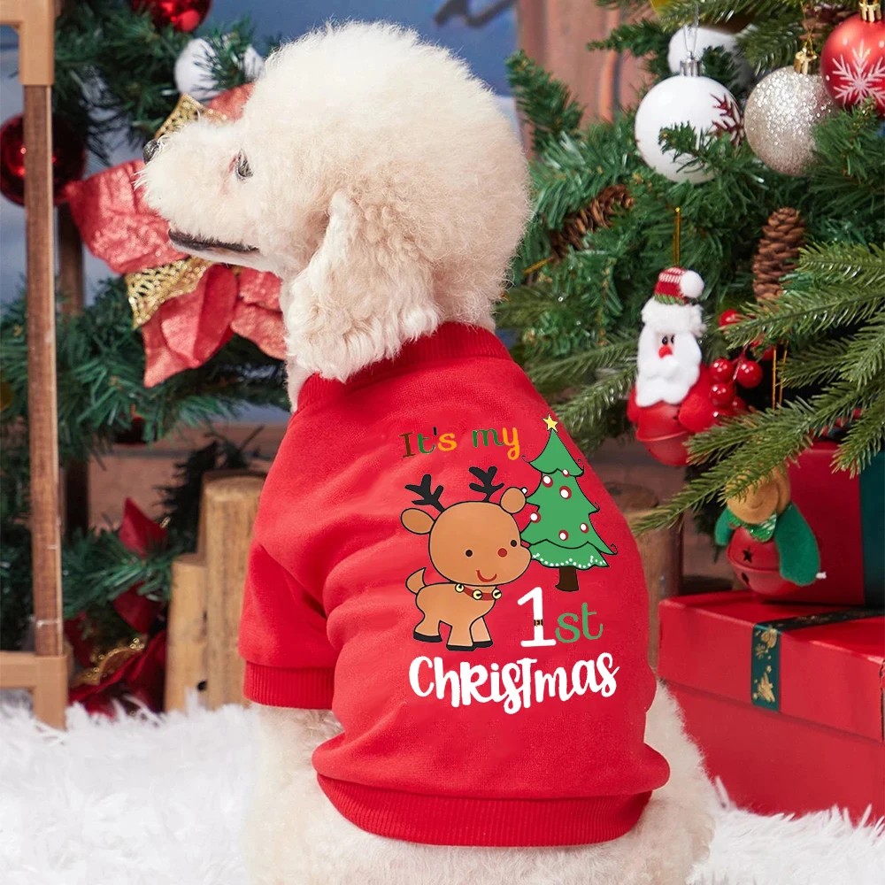 It\'s My First Christmas Print Pet Dog Clothes Dogs Winter Warm Hoodies Bulldog for Puppy Medium Dog Clothes Gift for Dog Lover