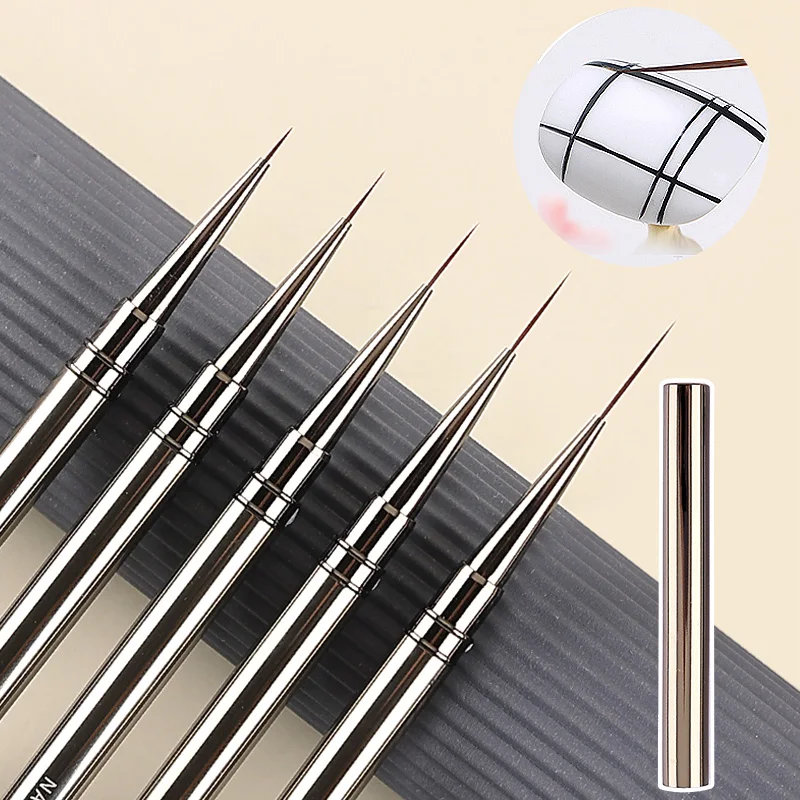 5PCS 6/9/12/15/18MM Liner Nail Brush Set Metal Handle Nail Drawing Lines Stripe Painting Flower Pen Nail Art Brush Nail Brushes