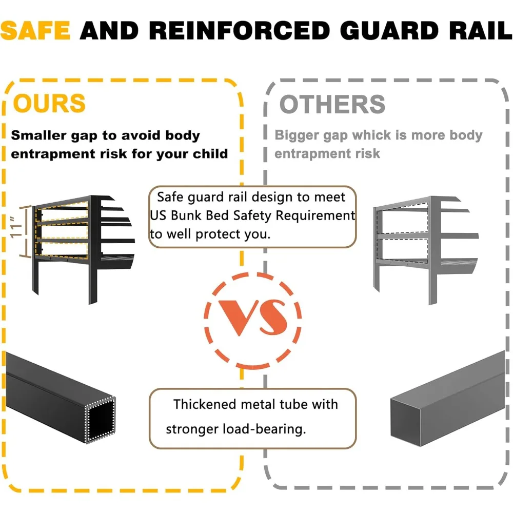 Over Full Metal Bunk Beds for Kids/Adults,Heavy Duty Kids Floor Bunk Bed Twin Over Full,Noise Reduced Structure,Black