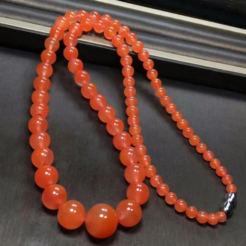 

Factory Direct Sales Natural Liangshan Red Agate Graduated Strand Necklace Long Chain Color Beautiful and Smooth