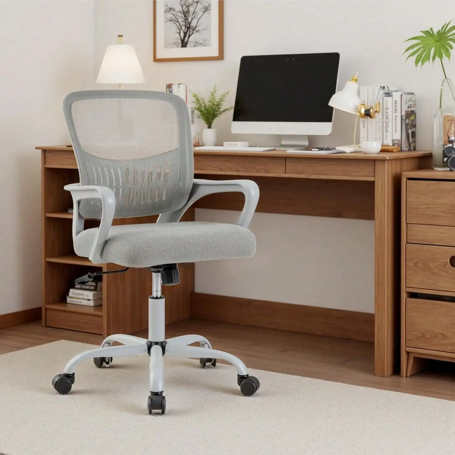 Sweetcrispy Home Office Computer Chair - Ergonomic Mid Breathable Mesh Back Desk With Lumbar Support And Rocking Mode, Height Adjustable, For Conference Meeting Room
