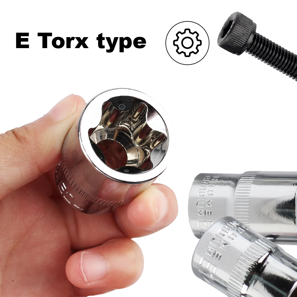 E4-E24 External Torx Socket Set Star Socket Set 14-Pieces Auto Repair Tools Female E Torx Socket Set Wrench Head with a Case
