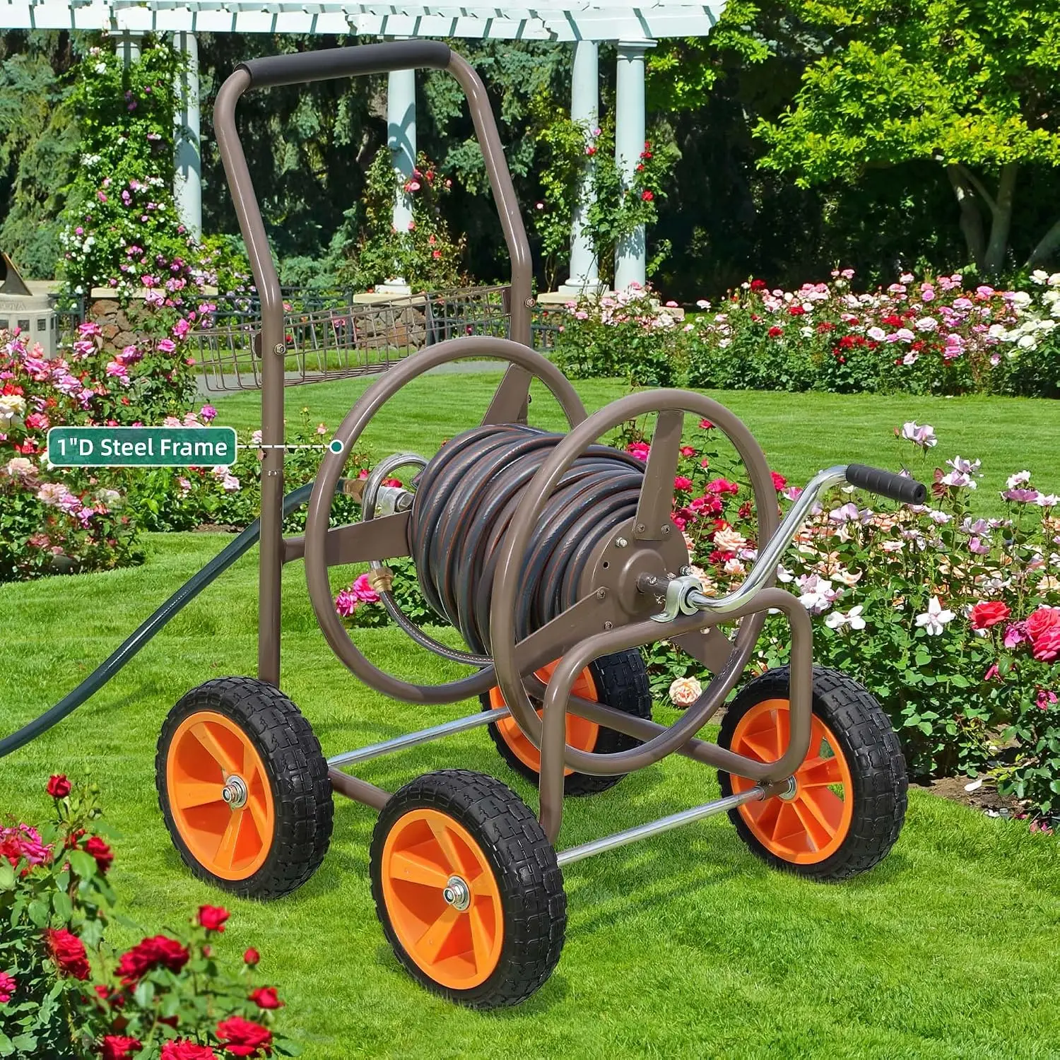 Hose Reel Cart, Garden Hose Cart with NO-FLAT Tires,Holds 250ft