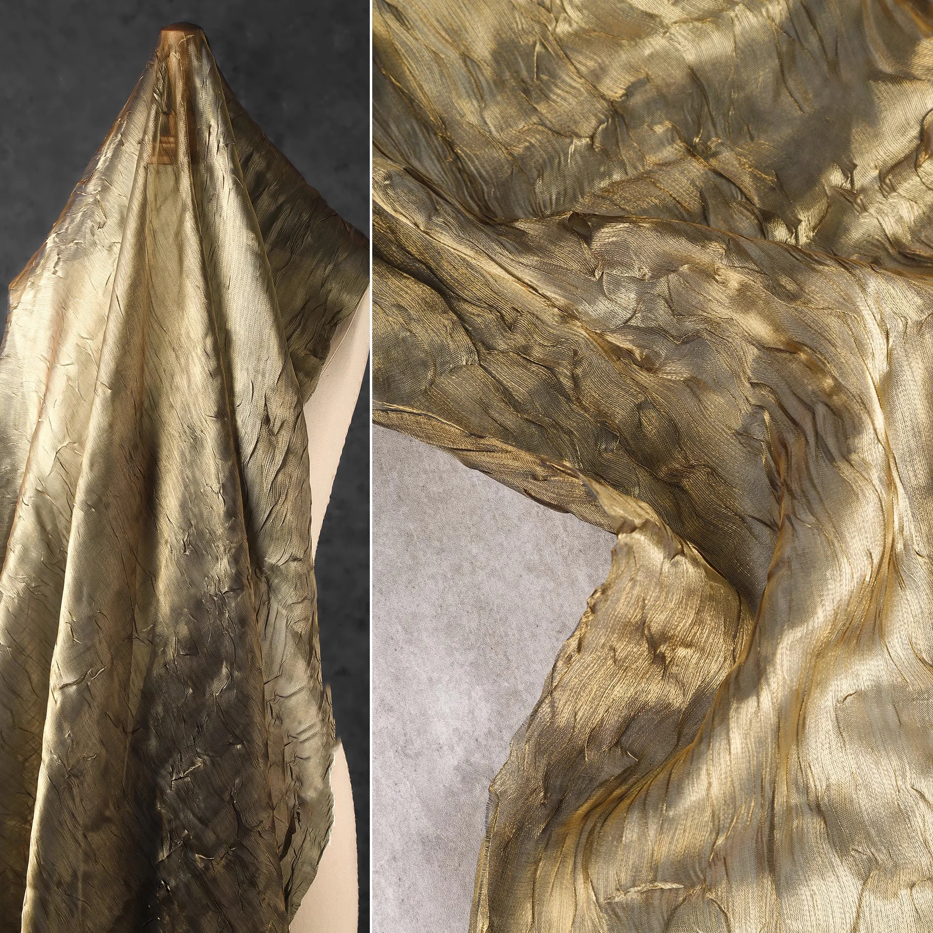 Gold water ripple crepe crepe three-dimensional reflective texture creative stage clothing DIY bag designer fabric