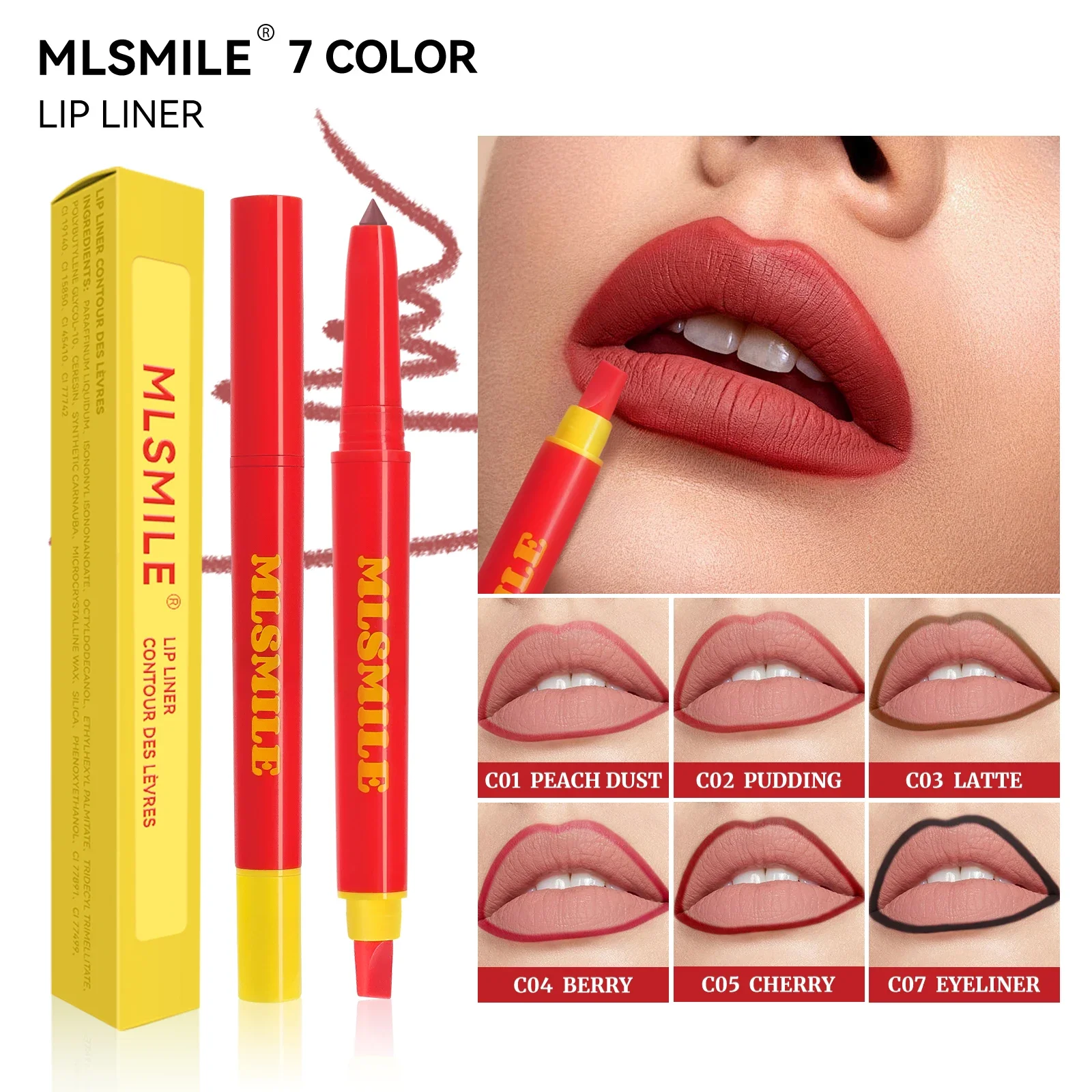 Long Lasting Lip Liner Pen Automatic 2 In 1 Double Head Silicone Brush Waterproof Smudge Proof Silky Lipstick Makeup