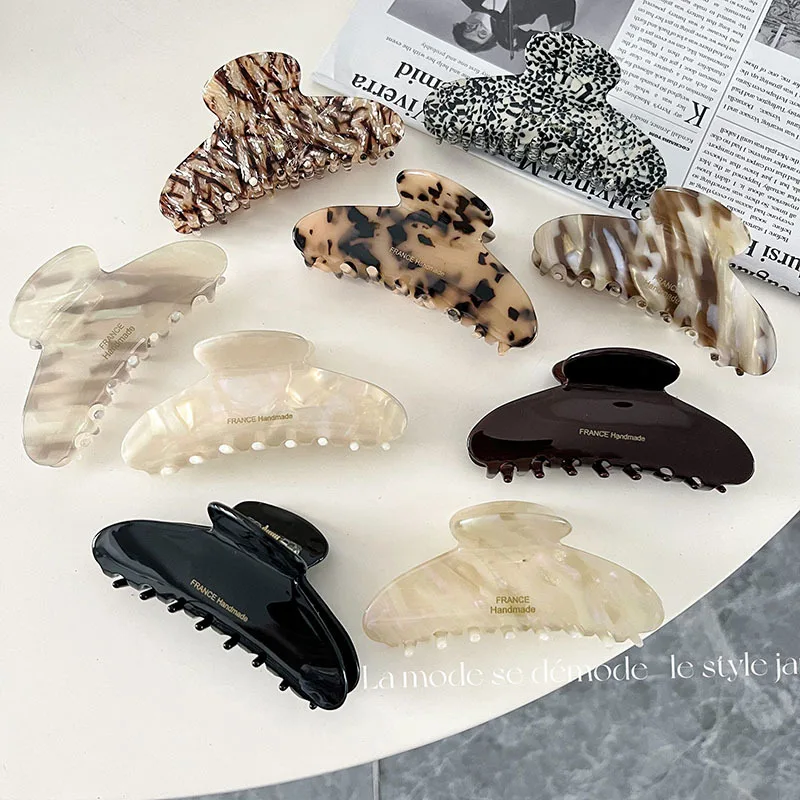 Korean version new acetic acid plate hairpin marble pattern grab clip leopard pattern hair back head shark clip hair accessories