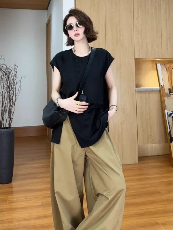 

Bla Свободный женский летний топ Svel irt с боковым разрезом Faion, винтажный жилет большого размера с боковым разрезом