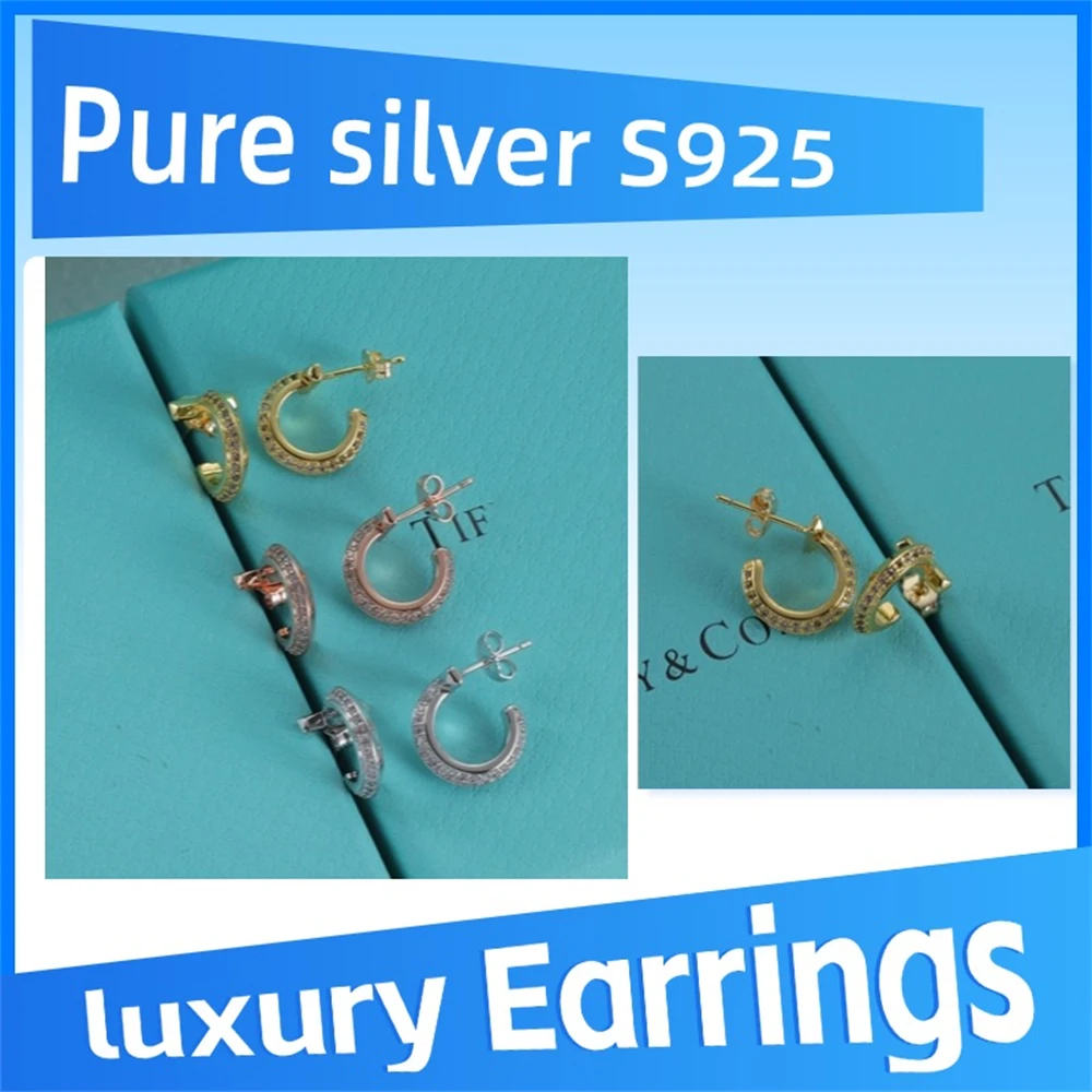 

Серьги-кольца Tiff T Tiff из чистого серебра 925 пробы с бриллиантами, высокое качество, модные ювелирные изделия на День святого Валентина, роскошные